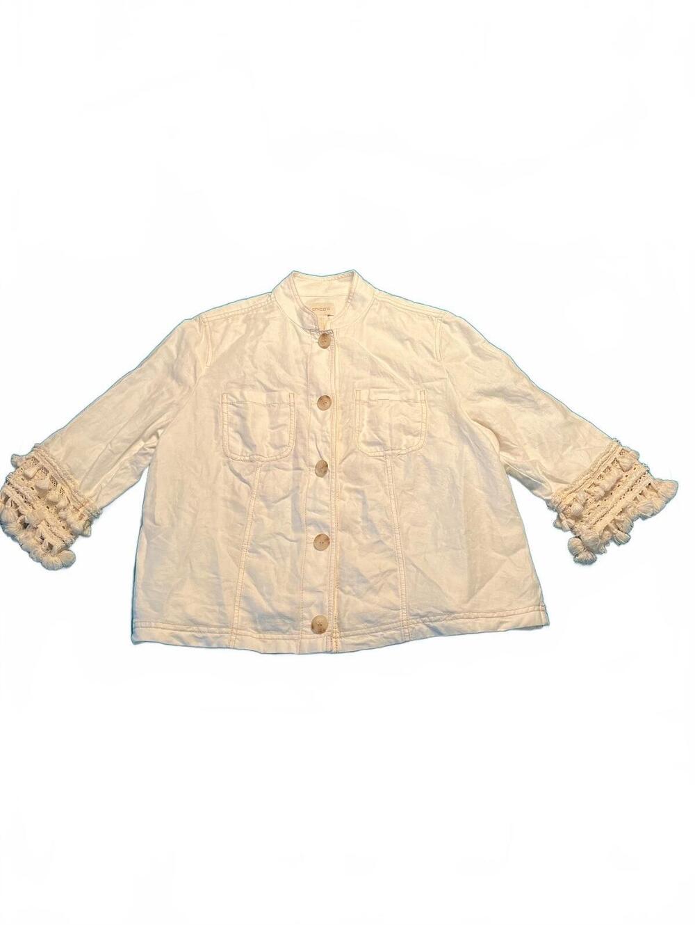 Chico's Women's Utility Jacket with Decorative Sleeve Trim, Size 12P